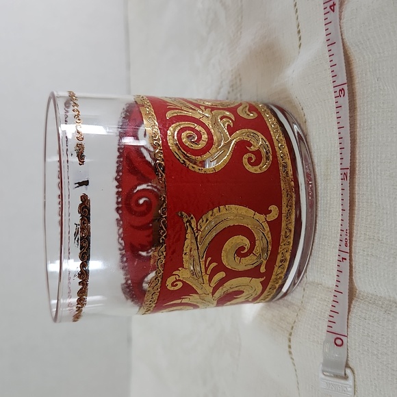 Culver Red with Gold Scroll Lowball Glasses Set of 5 - Picture 5 of 9